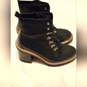 A New Day Tessa Women Size 7 Black Faux Leather 3" Heel Combat Winter Boots